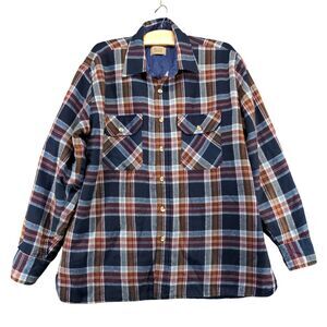 Sears Mens Shacket Shirt Jacket Large Long Sleeve Multicolor Plaid Lined Quilted